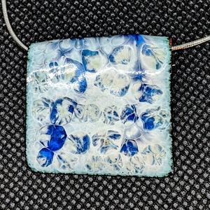 Handcrafted White & Blue Enamel Pendant Necklace